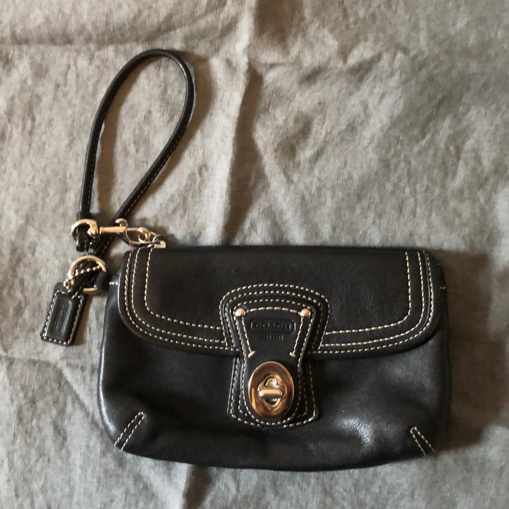COACH Black Leather Wristlet